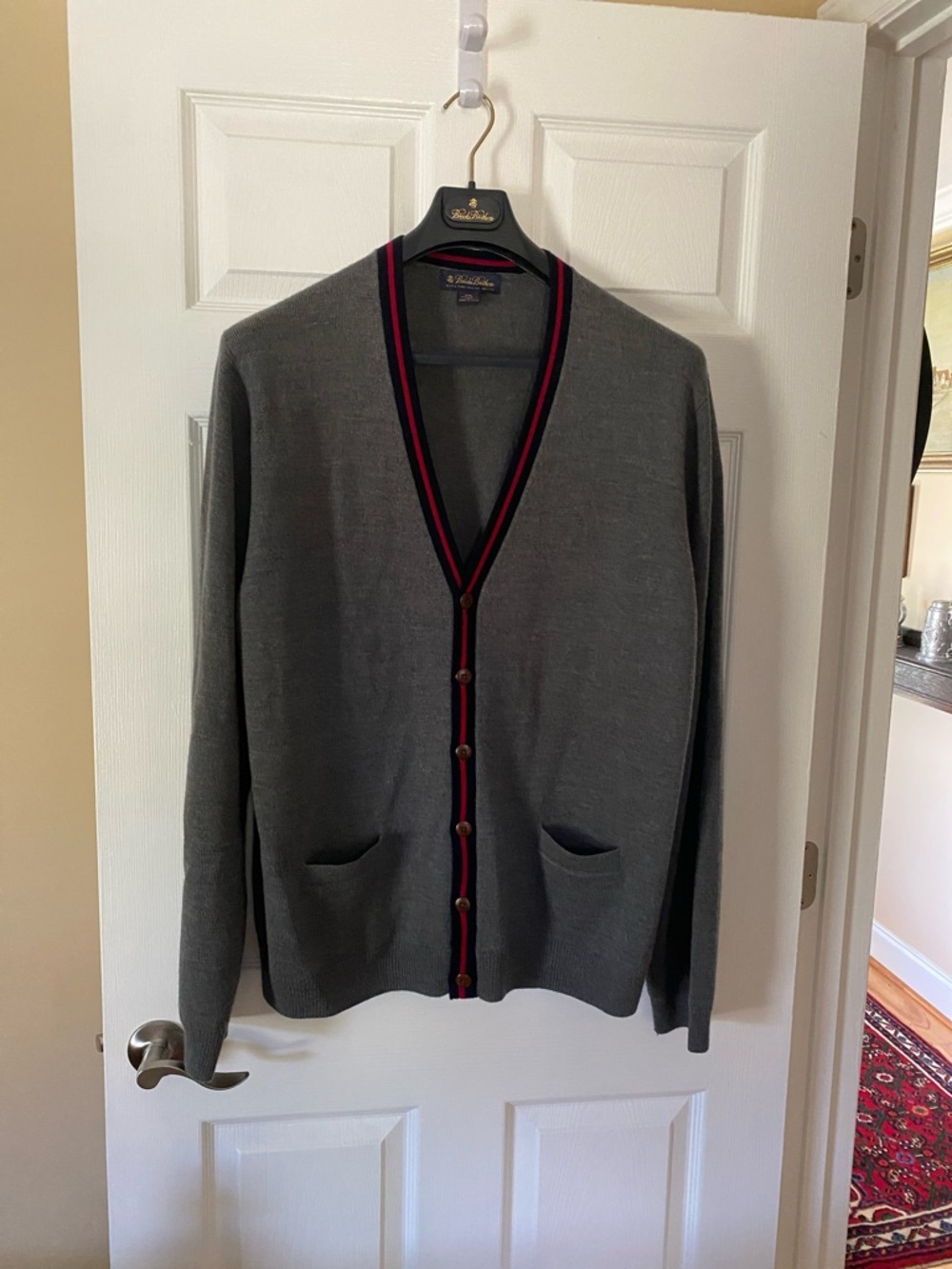 Brooks Brothers Merino Wool Cardigan XXL Gray Italian V-Neck Button Sweater